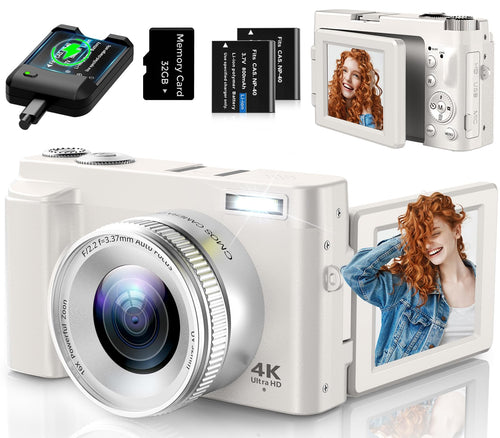 4K Digital Camera For Photography, UHD Autofocus 48MP 180 Flip Screen 16X Zoom Compact Point Shoot Vlogging Camera For YouTube