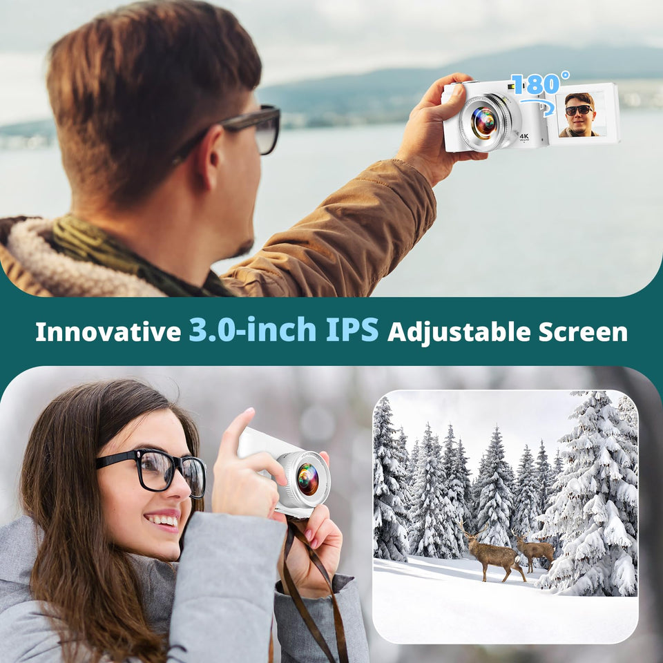 4K Digital Camera For Photography, UHD Autofocus 48MP 180 Flip Screen 16X Zoom Compact Point Shoot Vlogging Camera For YouTube