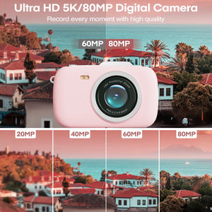 Digital Camera,5K Cameras For Photography,80MP UHD Portable Vlogging Camera,Cheap 18X Zoom Travel Point And Shoot Camera